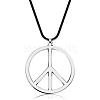 Stylish Stainless Steel Peace Sign Pendant Necklace Hip-hop Leather Necklace Jewelry PC5698-2-1