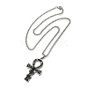 304 Stainless Steel Pave Natural Tiger Eye Ankh Cross Pendant Box Chain Necklaces STAS-D196-04P-3