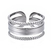 304 Stainless Steel Triple Line Open Cuff Ring RJEW-T023-35P-1