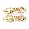 Rack Plating Brass Clear Cubic Zirconia Infinity Heart Connector Charms KK-C084-13A-G-1