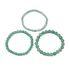 3Pcs Round Natural Green Aventurine Beads Stretch Bracelets Sets for Women BJEW-JB10961-4