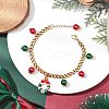 Christmas Theme Alloy Enamel Christmas Wreath Charms Bracelets for Women BJEW-JB11135-2