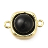 Brass Pave Black Glass Square Links Connector Charms KK-K388-20G-1