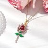 3Pcs 3 Styles Glass Seed Beaded Flower Pendant Necklaces NJEW-MZ00080-4