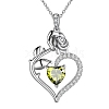 Rhodium Plated 925 Sterling Silver Pave Cubic Zirconia Rose Heart Birthstone Pendant Cable Chain Necklaces PW-WGEE50C-08-1