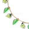 Acrylic Leaf & Glass Seed Beaded Grapes Tassel Brass Bar Link Chain Anklets for Women AJEW-MZ00008-02-4