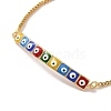 Enamel Rectangle with Evil Eye Link Slider Bracelet with Cubic Zirconia BJEW-E015-07G-M-3