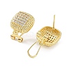 Square Brass Micro Pave Cubic Zirconia Stud Earrings Finding KK-E083-03G-2