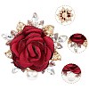 Cloth Rose with Crystal Rhinestone Brooch Pin JEWB-WH0028-12LG-6