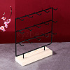 3-Tier 15-Hook Iron Jewelry Display Stands with Wooden Base PAAG-PW0008-003B-1