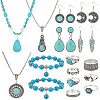   Synthetic Turquoise Pendant Necklace & Stretch Bracelets & Dangle Earrings & Ring Jewelry Sets SJEW-PH0001-13-1