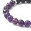 Natural Lava Rock & Mixed Gemstone & Alloy Rose Beaded Stretch Bracelets BJEW-JB09401-4