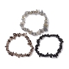 3Pcs Natural Smoky Quartz & Natural Obsidian & Natural Labradorite Chip Beaded Stretch Bracelet Sets BJEW-JB10860-4