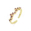 Flower Brass Glass Cuff
 Rings for Women RJEW-S400-01G-4