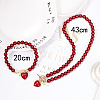 Plastic Imitation Pearl Beaded & Alloy Heart Pendant Necklaces & Charm Bracelet Sets for Women FS-WG63549-01-4