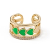 Enamel Heart Open Cuff Ring with Clear Cubic Zirconia RJEW-L100-027G-3