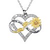 Brass Micro Pave Clear Cubic Zirconia Infinity Heart with Sunflower Pendant Necklaces for Women NJEW-G146-01P-1