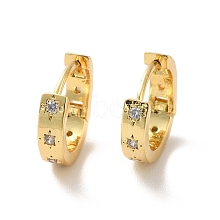 Clear Cubic Zirconia Star Hoop Earrings EJEW-K093-22G