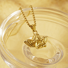 Classic Vintage Stainless Steel Baby Angel Pendant Box Chain Necklace for Women's Daily Wear YA0117-1