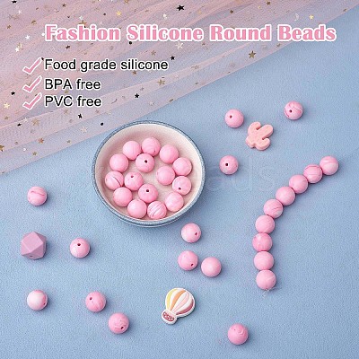 100Pcs Silicone Beads Round Rubber Bead 15MM Loose Spacer Beads for DIY Supplies Jewelry Keychain Making JX461A-1