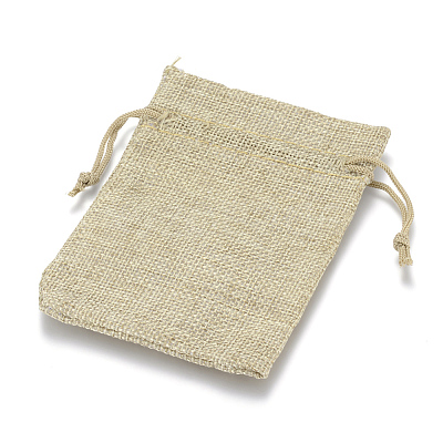 Polyester Imitation Burlap Packing Pouches Drawstring Bags X-ABAG-R005-20x30-01-1