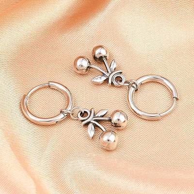 316 Surgical Stainless Cherry Hoop Earrings EJEW-C160-11A-1