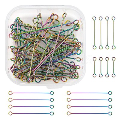 60Pcs 3 Style Ion Plating(IP) 304 Stainless Steel Eye Pins STAS-LS0001-62MC-1