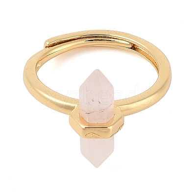 Double Pointed Hexagonal Prism Natural Rose Quartz Adjustable Rings for Women RJEW-G327-01G-04-1