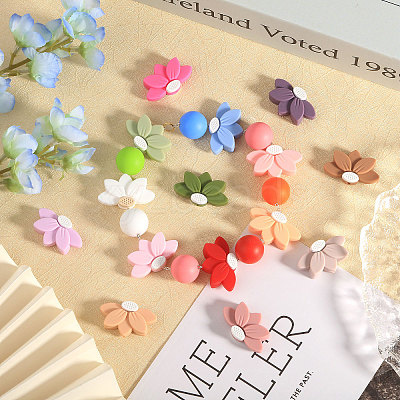 15Pcs 15 Colors Lotus Food Grade Eco-Friendly Silicone Focal Beads SIL-CA0003-05-1