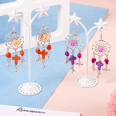 Resin & Synthetic Turquoise Dangle Earrings EJEW-TAC00014-1