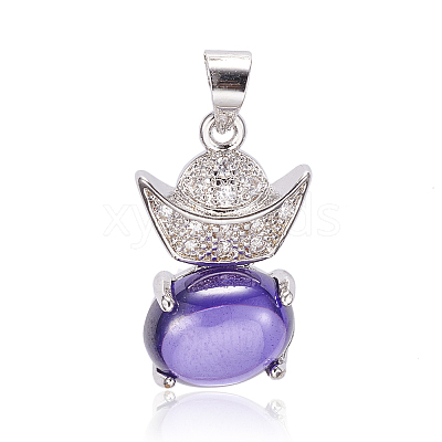 Brass Cubic Zirconia Pendants ZIRC-P054-15B-1
