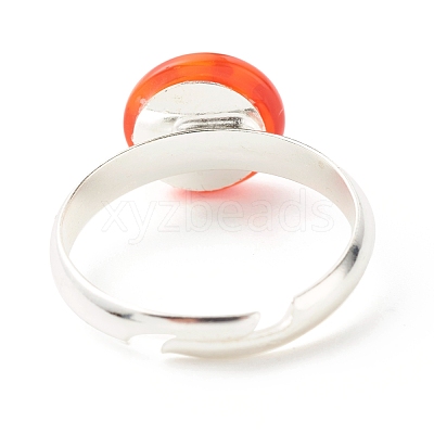 Flower Flat Round Millefiori Glass Adjustable Ring RJEW-JR00407-1