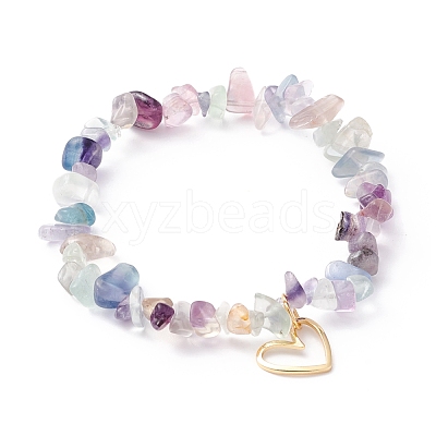 Natural Fluorite Chip Beads Stretch Bracelet BJEW-JB07118-01-1