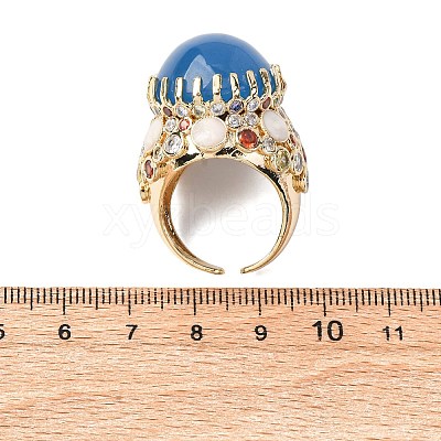 Half Round Natural Dyed Jade Cubic Zirconia Cuff Rings RJEW-M076-01G-04-1