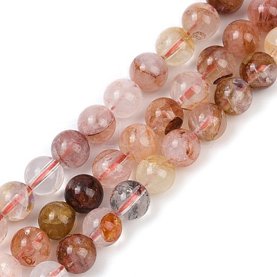 Natural Hematoid Quartz/Ferruginous Quartz Beads Strands G-U026-A09-6mm-1