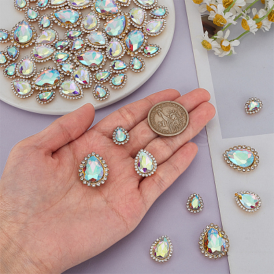 Teardrop Alloy Glass Sew on Rhinestone FIND-FG0004-28A-1