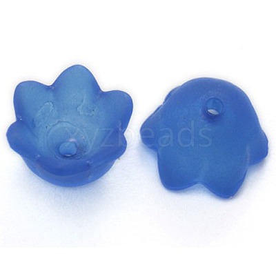 Chunky Blue Transparent Frosted Tulip Flower Acrylic Bead Caps X-PL543-10-1