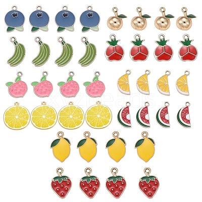 40Pcs 10 Style Fruit Theme Light Gold Plated Alloy Enamel Pendants ENAM-ZZ0001-09-1