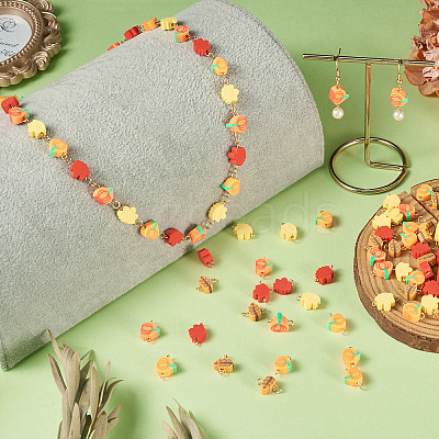 100Pcs Autumn Theme Handmade Polymer Clay Connector Charms PALLOY-TAC0251-1
