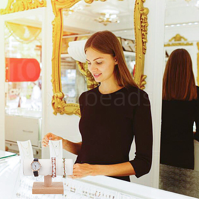 T-Shaped Bar PU Leather Bracelet Display Stands with Wooden Base AJEW-WH0471-127C-1