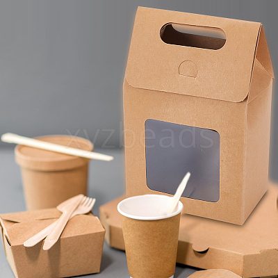 Folding Paper Gift Bags with Hole Handle and Plastic Visible Window ABAG-WH0044-35A-1