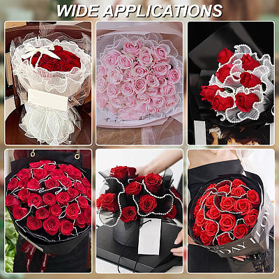 2Pcs 2 Colors Polyester Pleated Ribbon with Plastic Imitation Pearl Edged Trimming OCOR-BC0006-46-1