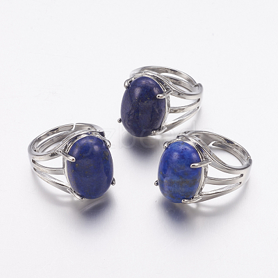 Natural Dyed Lapis Lazuli Wide Band Finger Rings RJEW-K224-A15-1