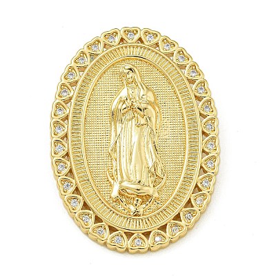 Virgin Mary Theme Rack Plating Brass Micro Pave Clear Cubic Zirconia Pendants KK-Z067-06G-05-1