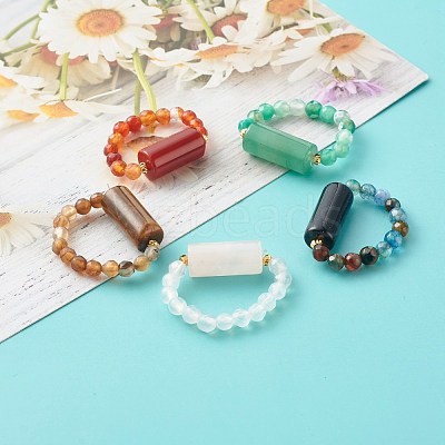 Mixed Stone Beads Finger Ring for Girl Women RJEW-JR00383-1