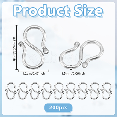 200Pcs 304 Stainless Steel S-Hook Clasps STAS-UN0063-30-1