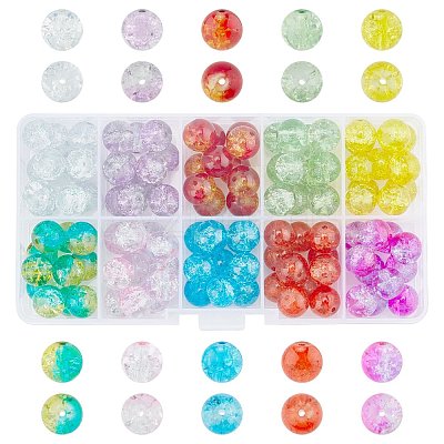 Spray Painted Transparent Crackle Glass Beads Strands CCG-X0005-10mm-B-1