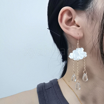 Cloud with Raindrop Tassel Alloy Acrylic Dangle Earrings FS-WG752DC-01-1