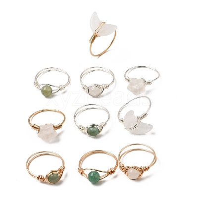 16Pcs 8 Styles Mixed Gemstone Finger Rings RJEW-UN00051-1
