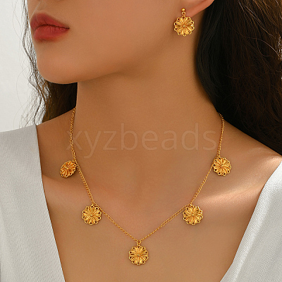 Brass Flower Pendant Necklace & Stud Earrings Set for Women BA0764-1